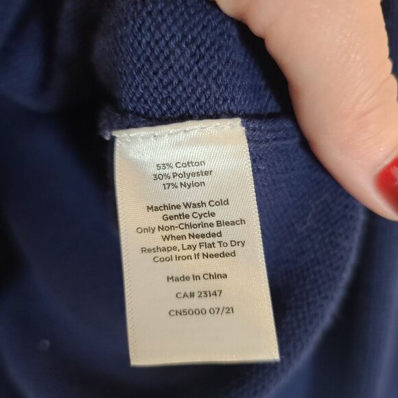 Talbots‎ Rib Yoke Crewneck Pullover Sweater Blue Cream Cotton Blend Small - Picture 6 of 9